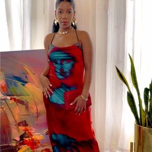 Mona Lisa red slip satin midi dress